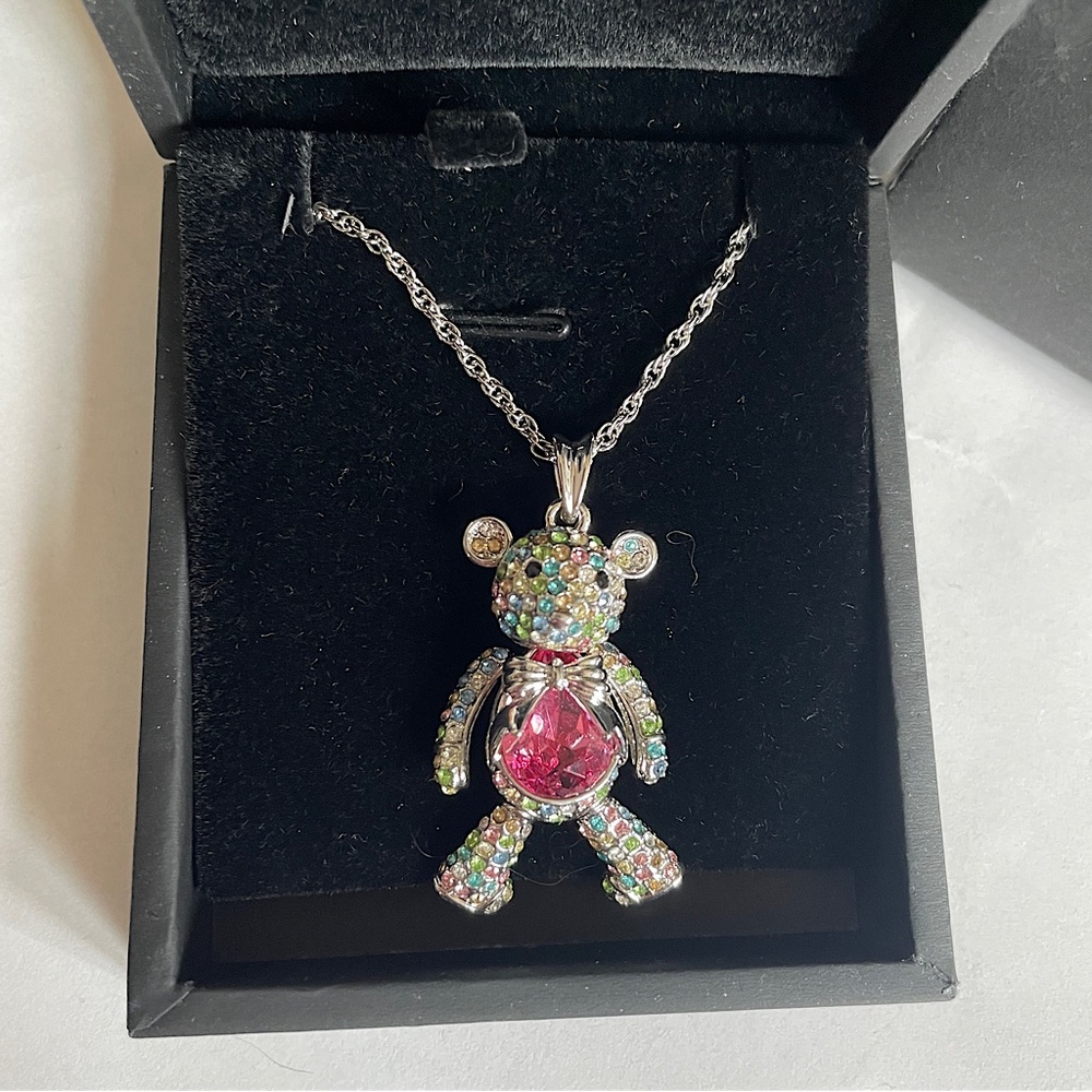 J.NINA // Multicolor Crystal Princess Bear Pendant Necklace pink heart necklace